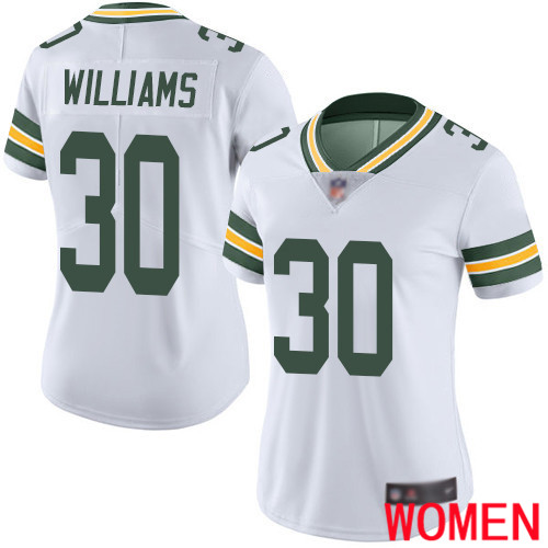 Green Bay Packers Limited White Women #30 Williams Jamaal Road Jersey Nike NFL Vapor Untouchable->youth nfl jersey->Youth Jersey